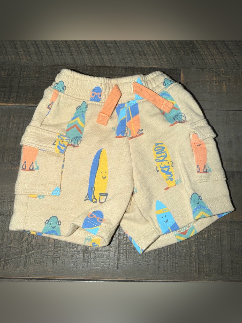Boys girls girl infant 0-3 months shorts Kids Beige Surfboard Print Shorts